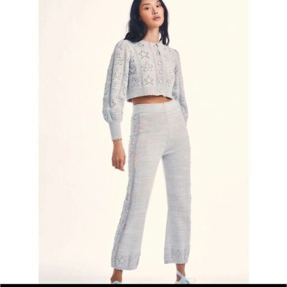 New! LoveShackFancy Toro Knit Wide Leg Pants Size Medium - Picture 1 of 8